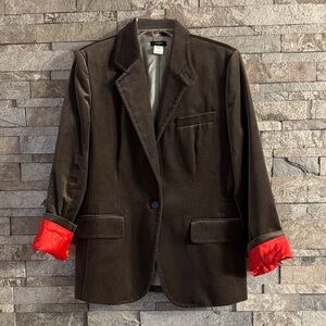 J. Crew Chocolate Blazer with Scarlet Accents
